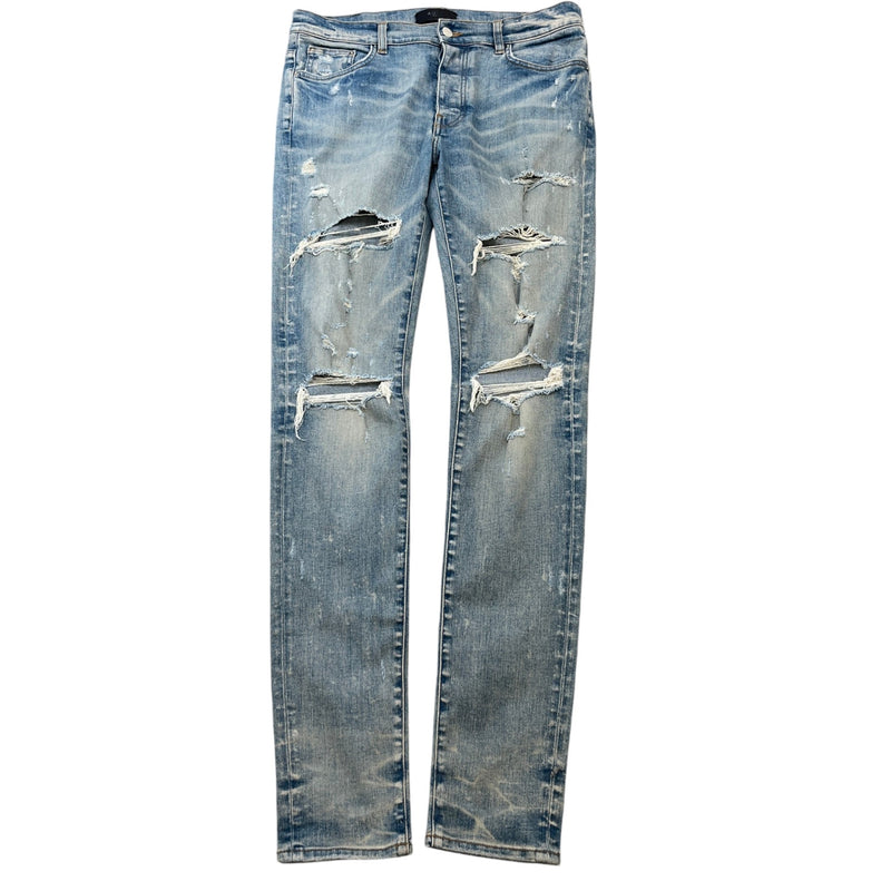 Men's Distressed Skinny Jeans Blue Size L / W34