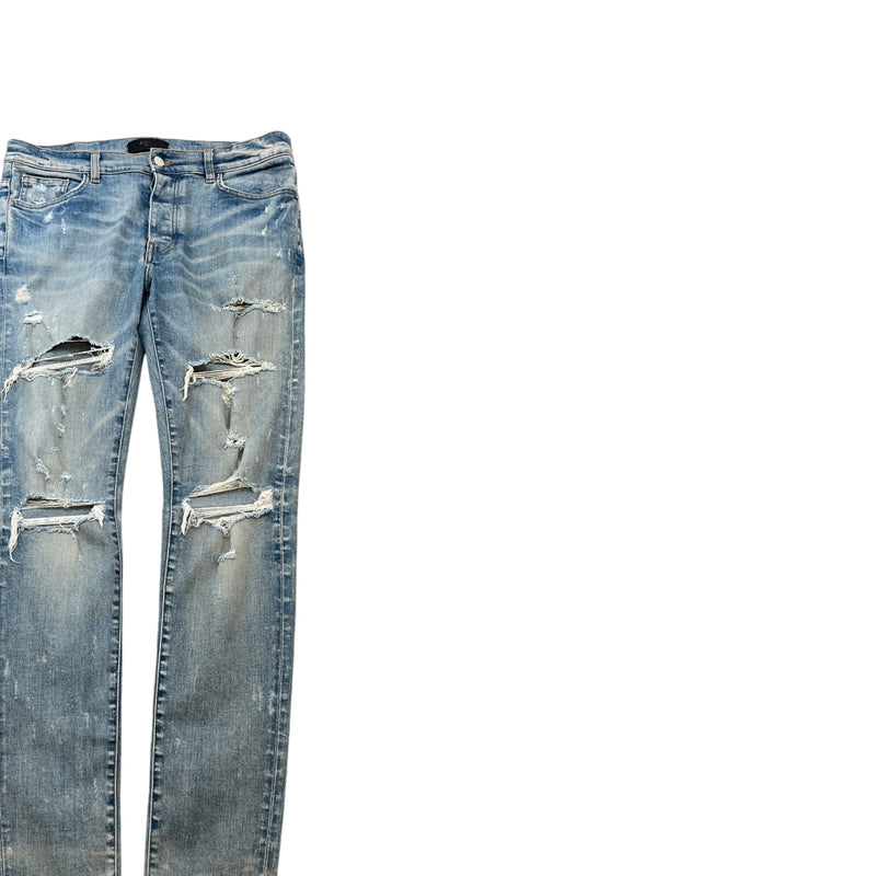 Men's Distressed Skinny Jeans Blue Size L / W34