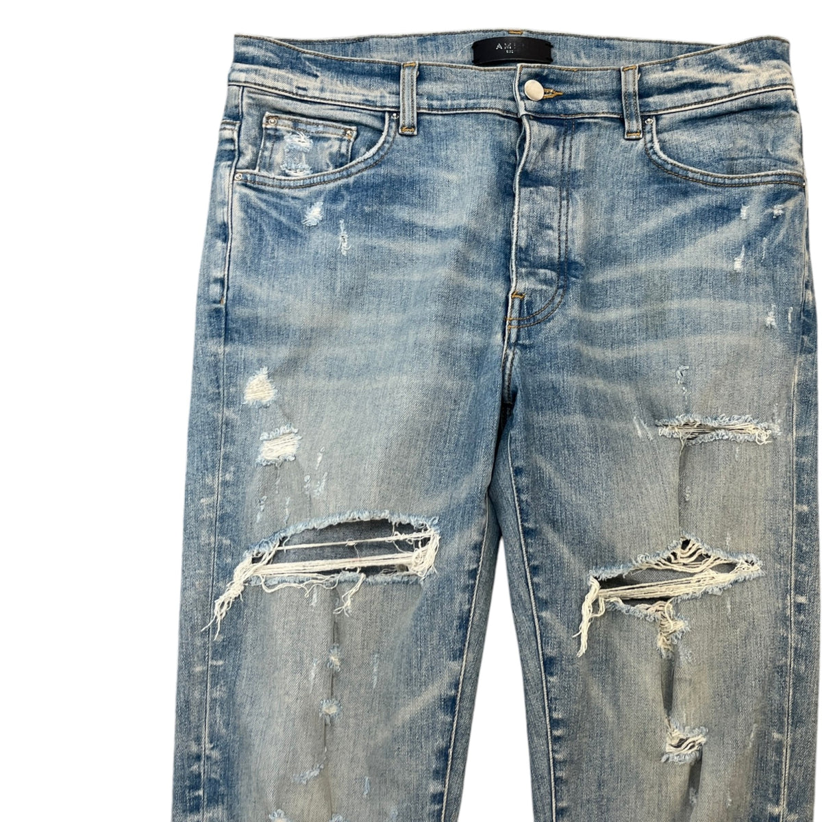 Men's Distressed Skinny Jeans Blue Size L / W34 - Photo 5