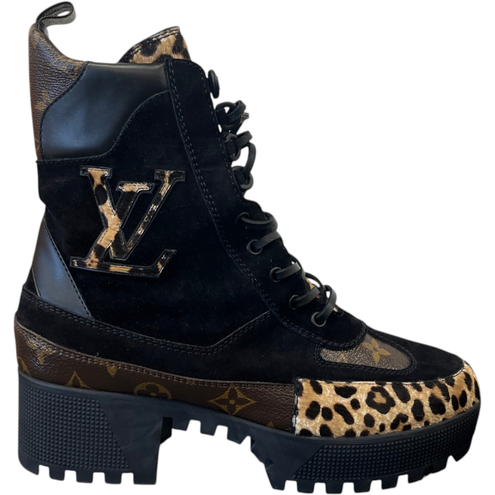 Women's Leopard Print Platform Desert Boots Black Size EU 40 / UK 7 - Photo 1
