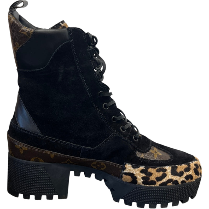 Women's Leopard Print Platform Desert Boots Black Size EU 40 / UK 7