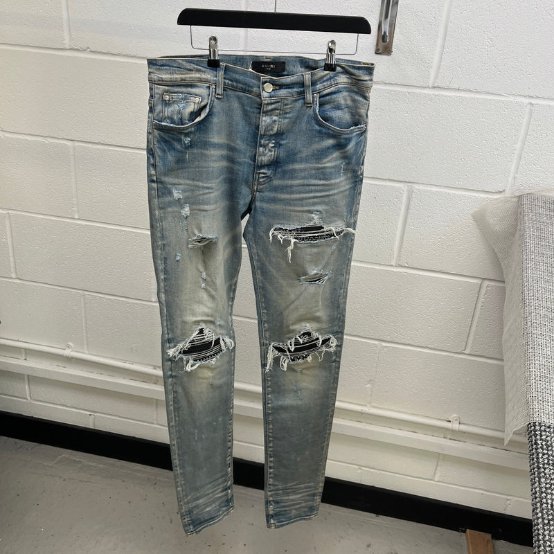 Men's Mx1 Distressed Bandana Jeans Blue Size L / W34