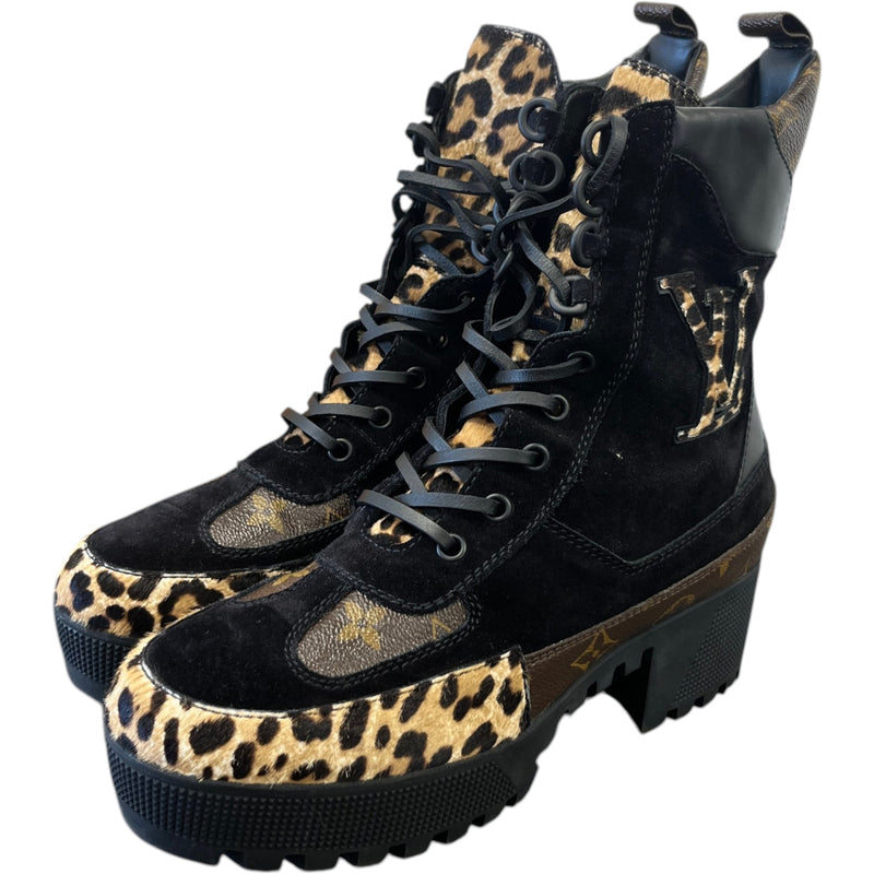 Women's Leopard Print Platform Desert Boots Black Size EU 40 / UK 7