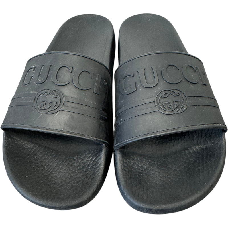 Men's Embossed Logo Slides Black Size UK 7 / EU 41
