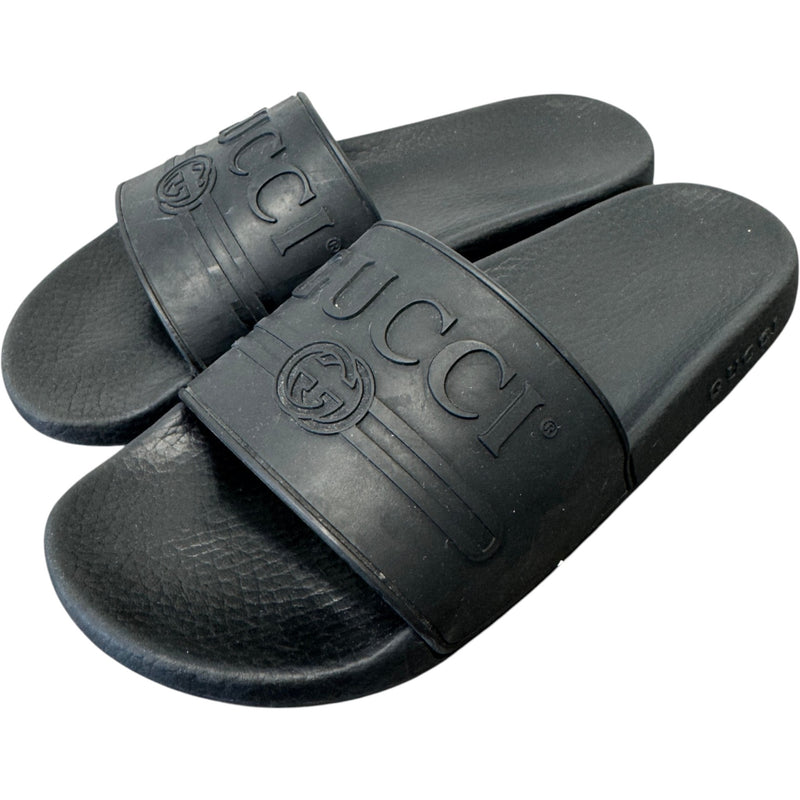 Men's Embossed Logo Slides Black Size UK 7 / EU 41