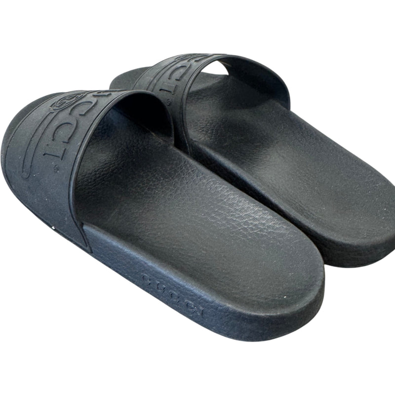 Men's Embossed Logo Slides Black Size UK 7 / EU 41