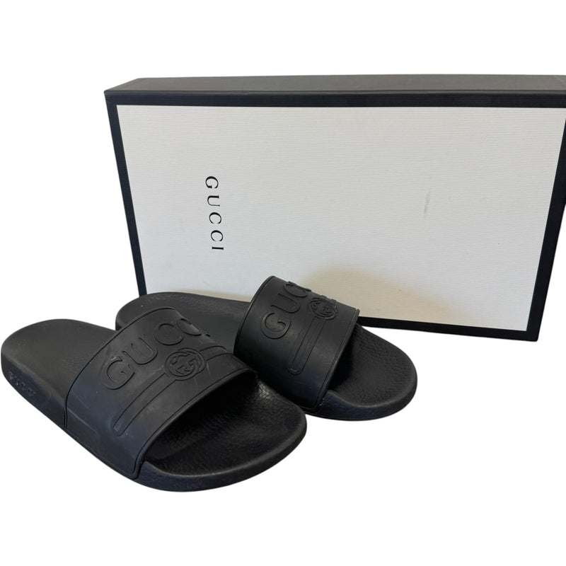 Men's Embossed Logo Slides Black Size UK 7 / EU 41