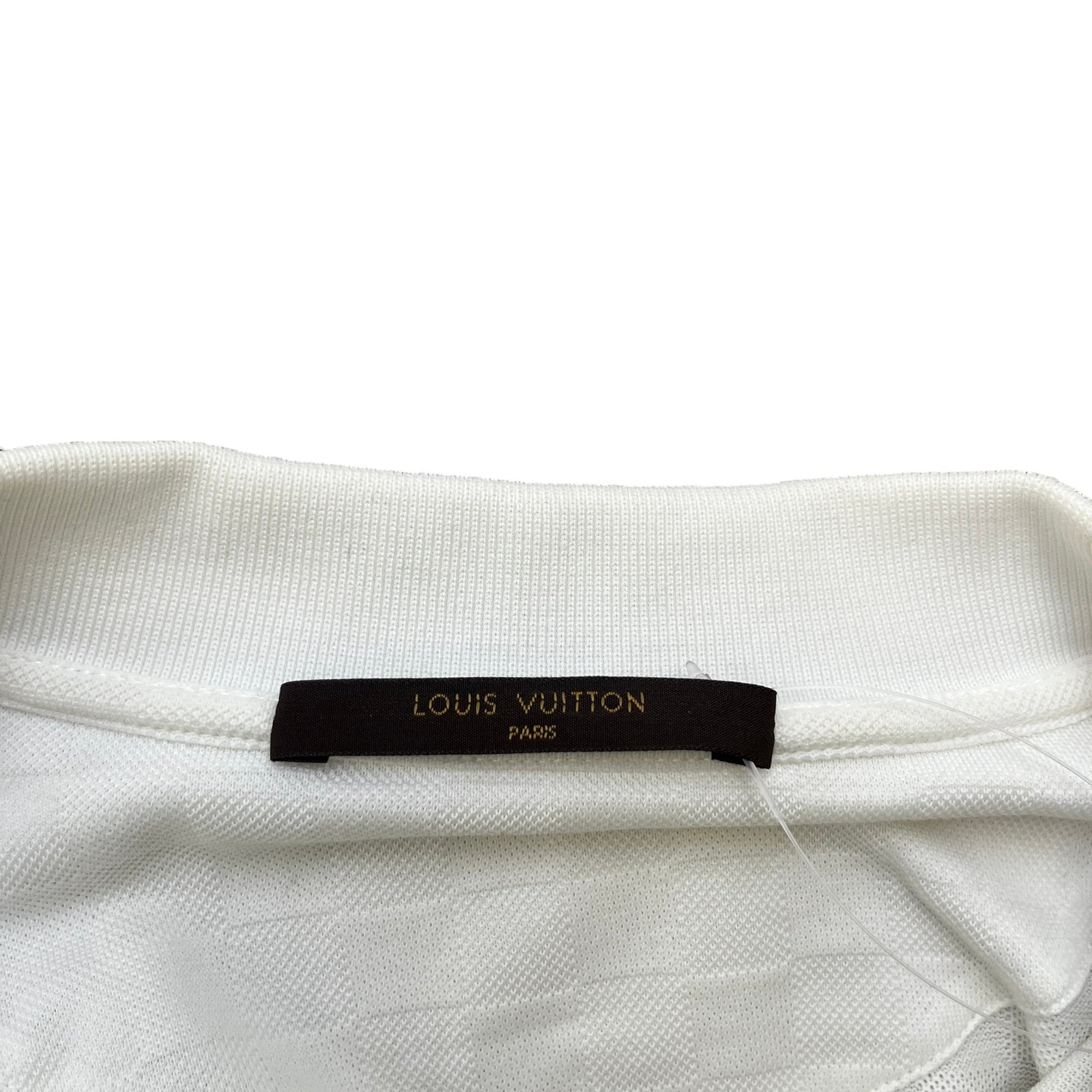 Men's Embroidered Damier Logo Polo Shirt White Size S - Photo 7