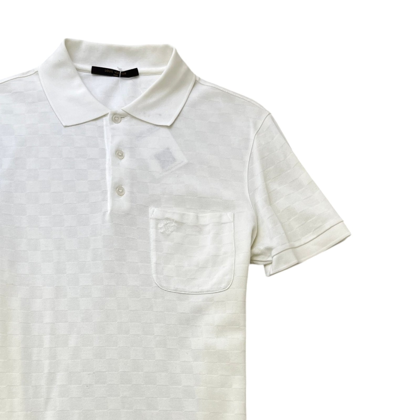 Men's Embroidered Damier Logo Polo Shirt White Size S - Photo 3