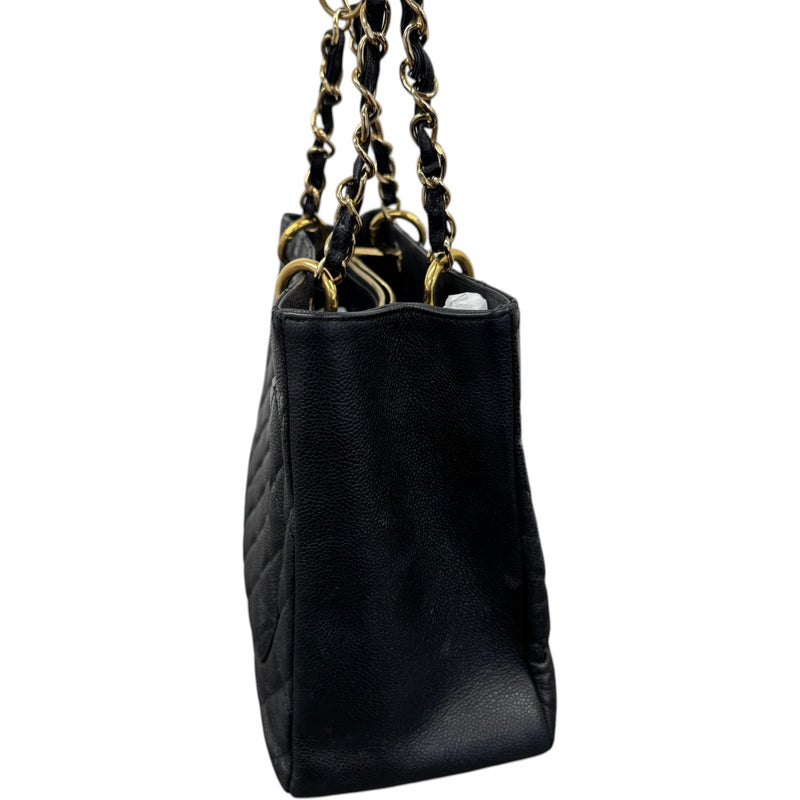 Women's Caviar Quilted Shopping Tote Handbag Black