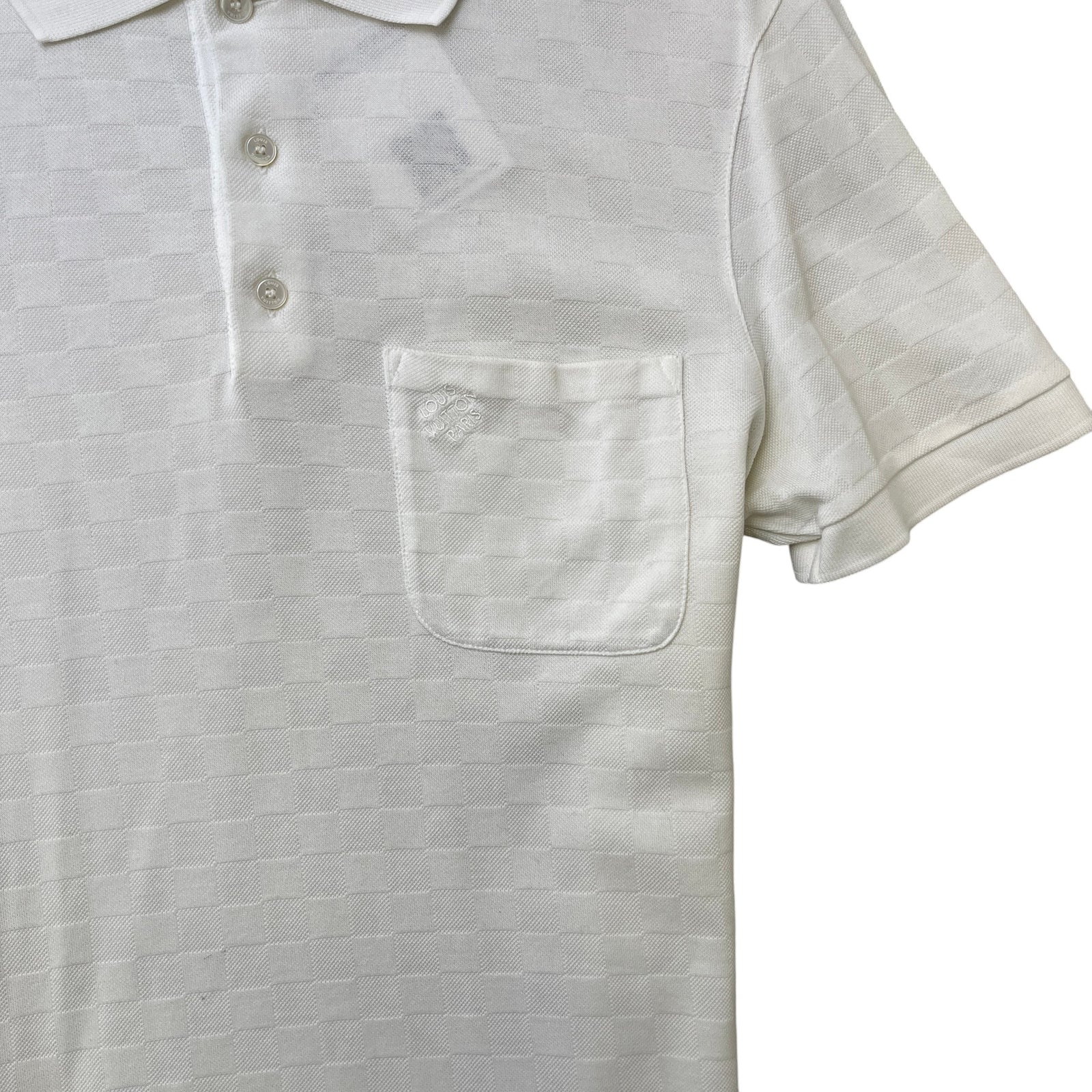 Men's Embroidered Damier Logo Polo Shirt White Size S - Photo 5