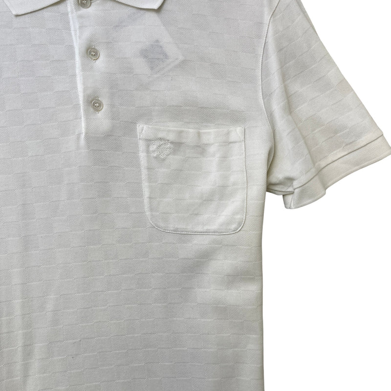 Men's Embroidered Damier Logo Polo Shirt White Size S