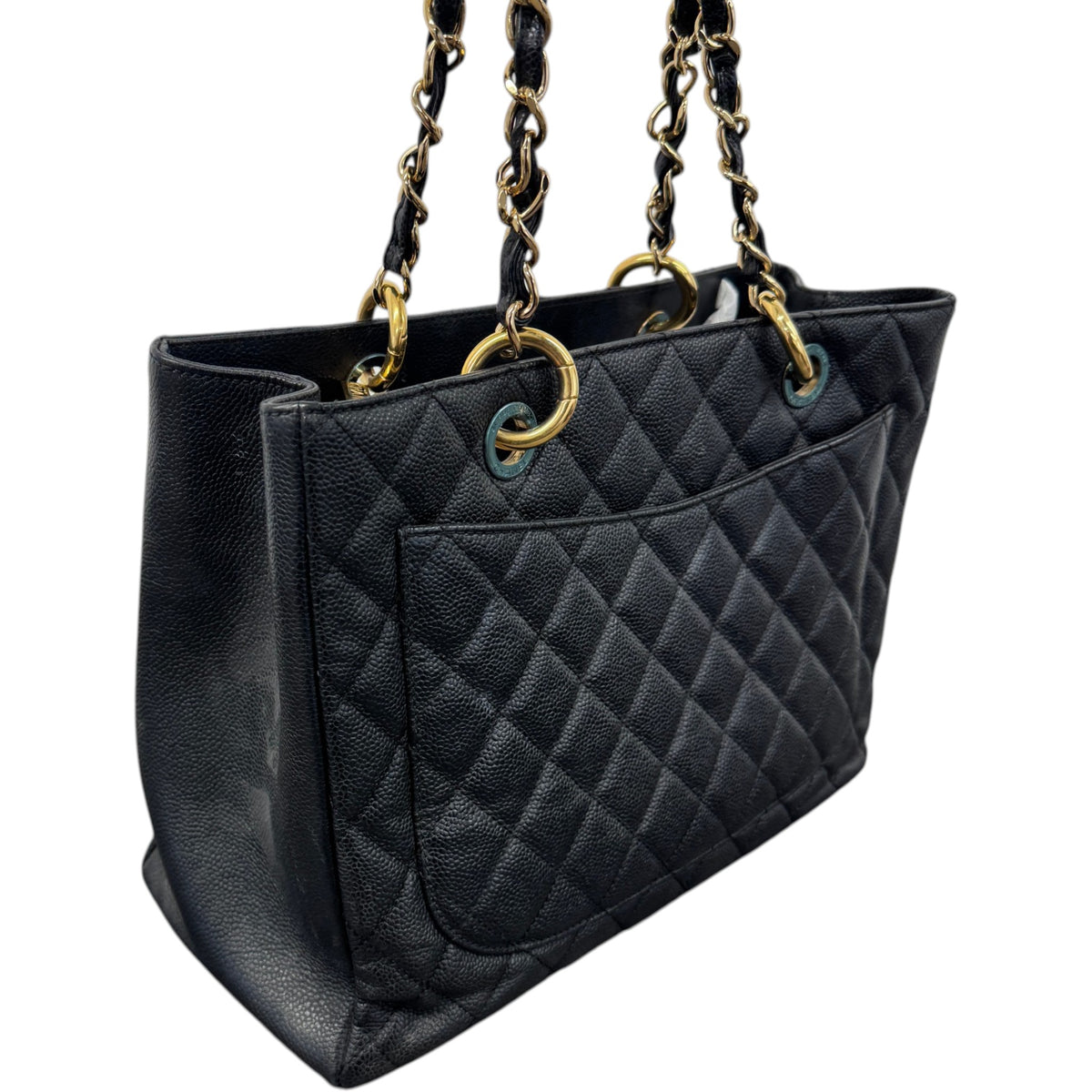 Women's Caviar Quilted Shopping Tote Handbag Black - Photo 6