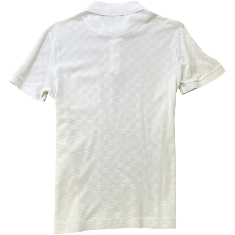 Men's Embroidered Damier Logo Polo Shirt White Size S