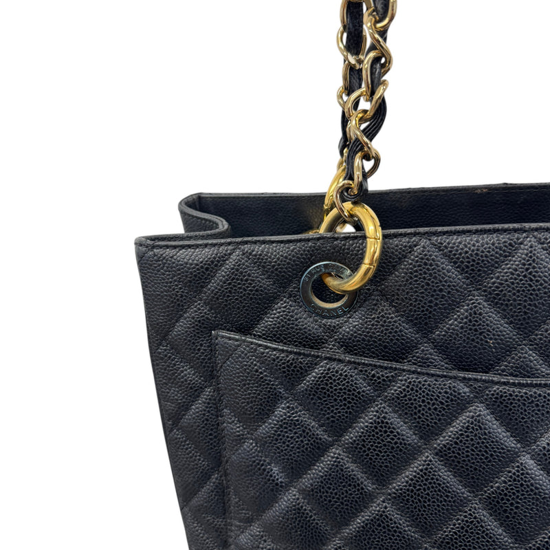 Women's Caviar Quilted Shopping Tote Handbag Black