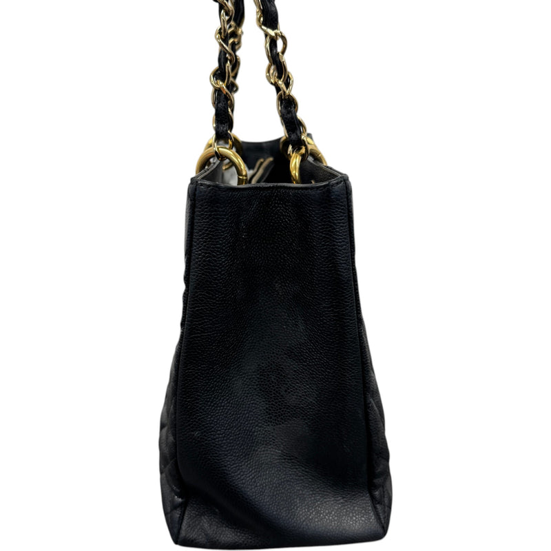Women's Caviar Quilted Shopping Tote Handbag Black