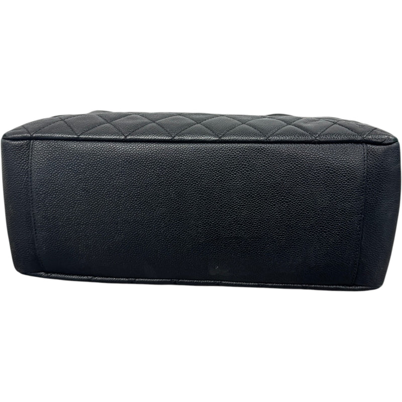 Women's Caviar Quilted Shopping Tote Handbag Black