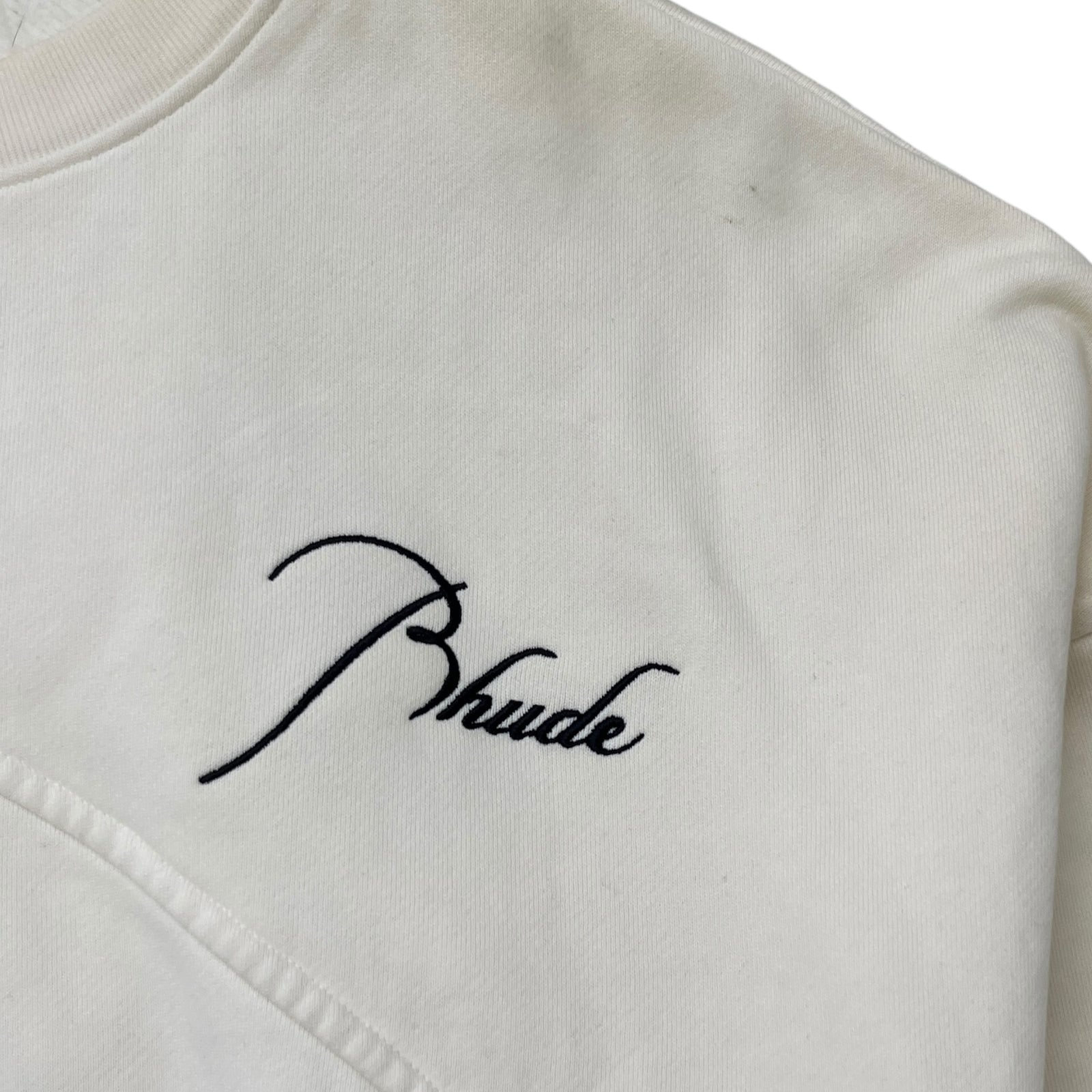 Men's Embroidered Logo Sweatshirt Cream Size S - Photo 6