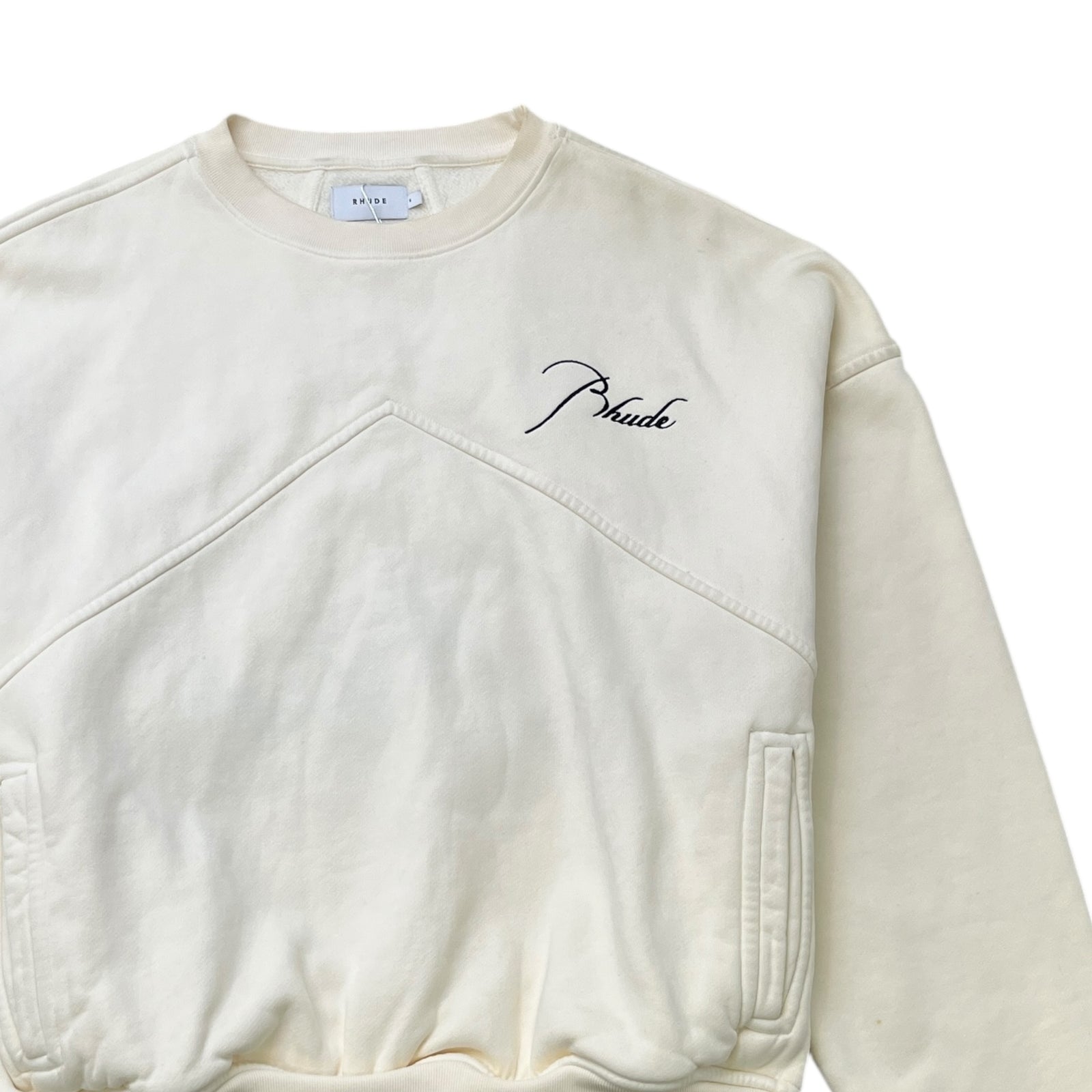 Men's Embroidered Logo Sweatshirt Cream Size S - Photo 3