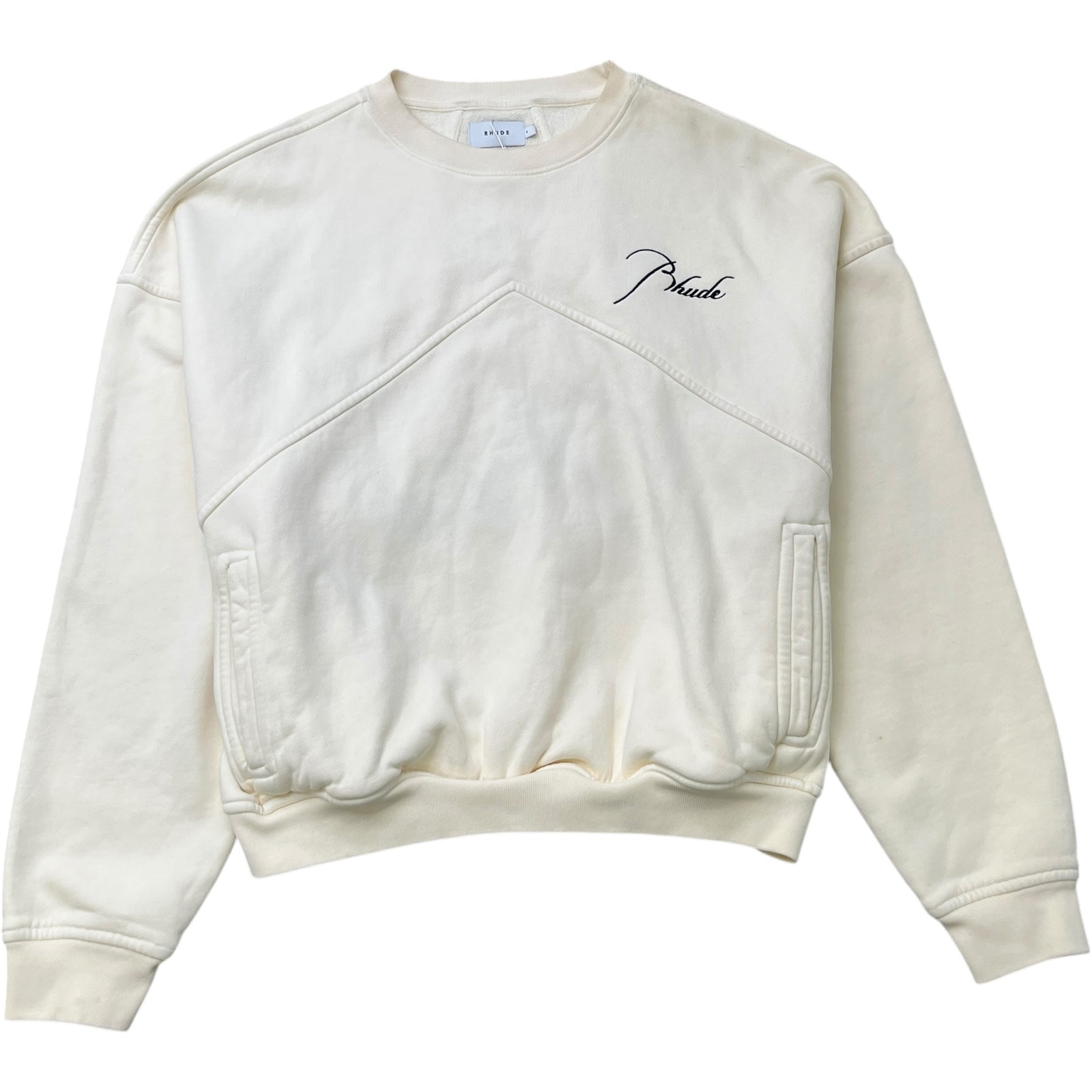 Men's Embroidered Logo Sweatshirt Cream Size S - Photo 1