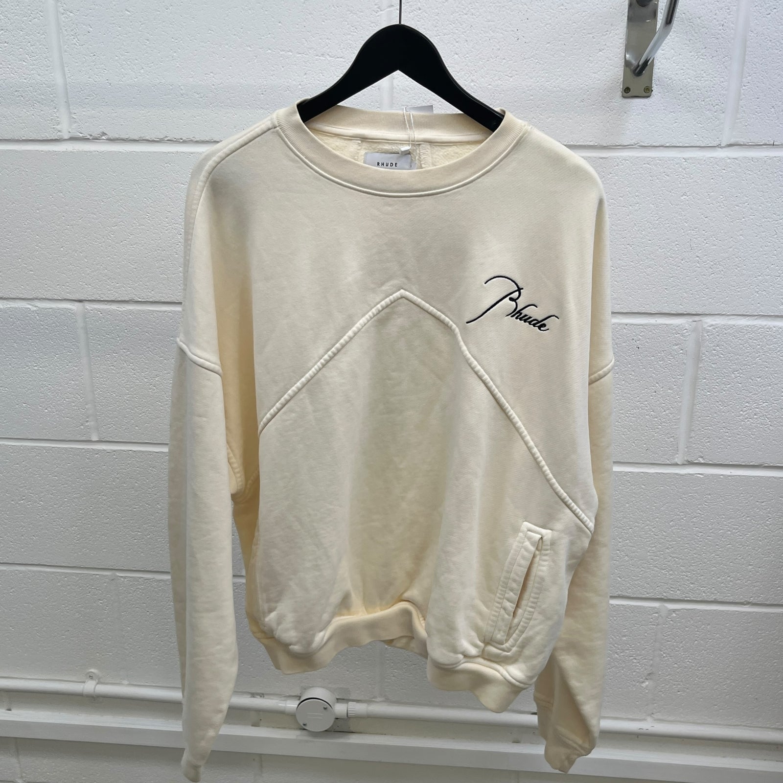 Men's Embroidered Logo Sweatshirt Cream Size S - Photo 9