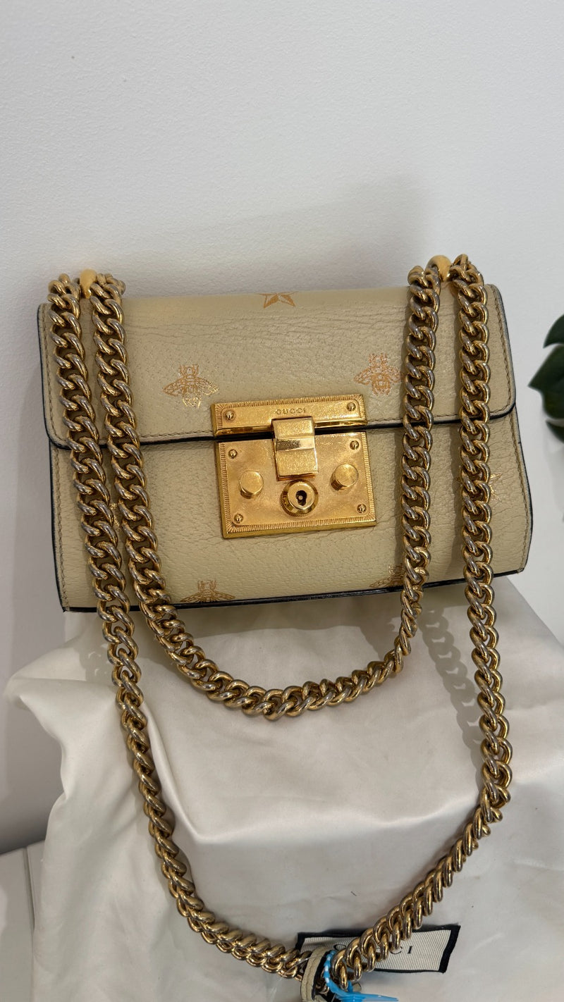 Gucci Women's Small Bee Star Padlock Bag Cream
