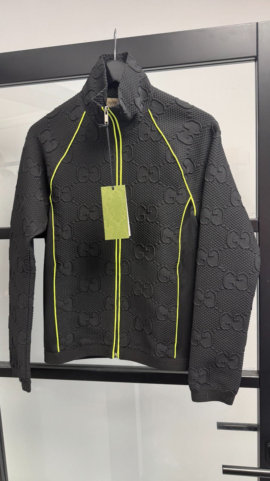 Men's Gg Stretch-Jersey Neoprene Zip Track Jacket Black Size XS - Photo 11