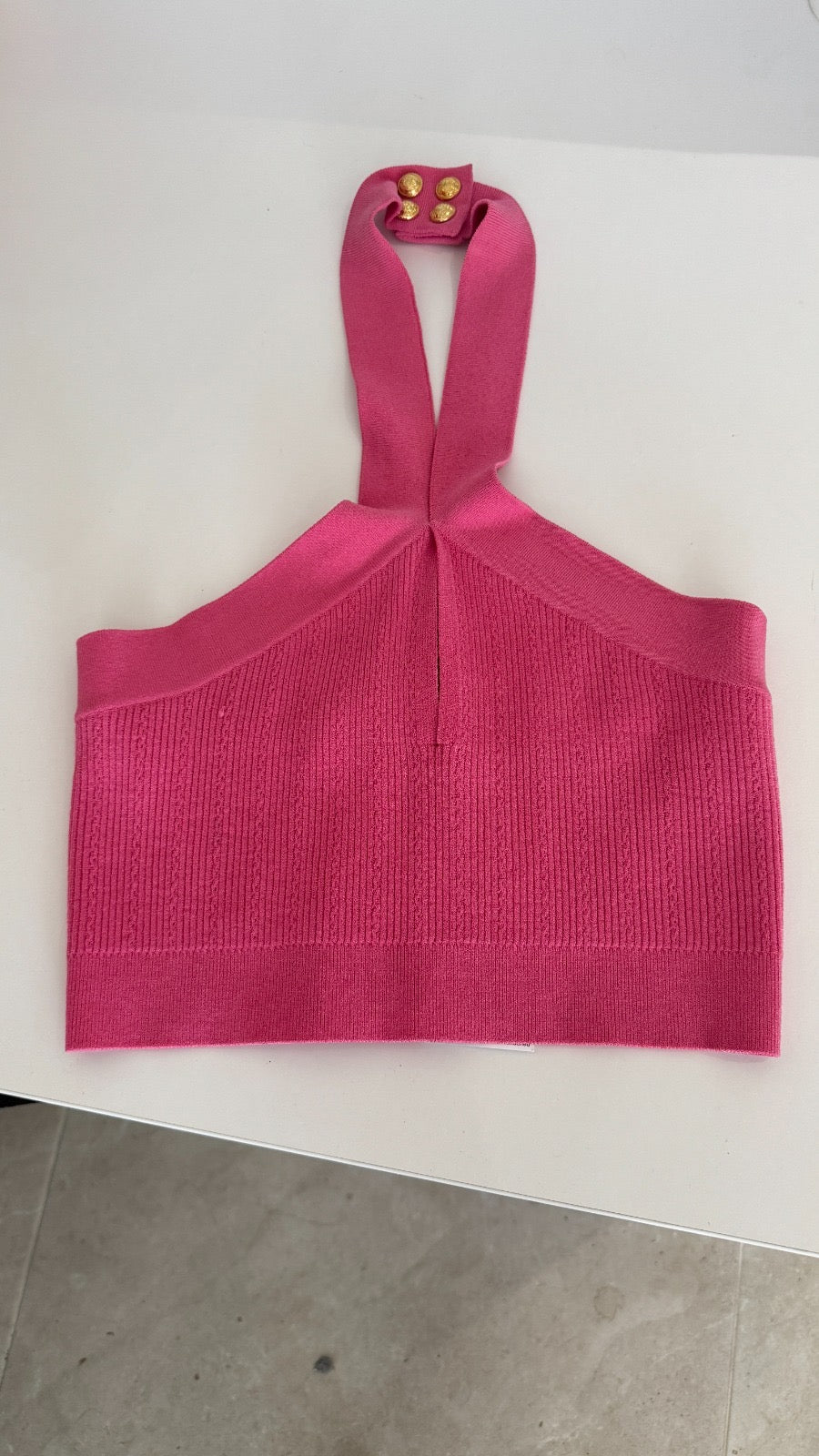 Women's Halterneck Knitted Cropped Top Pink Size S - Photo 8
