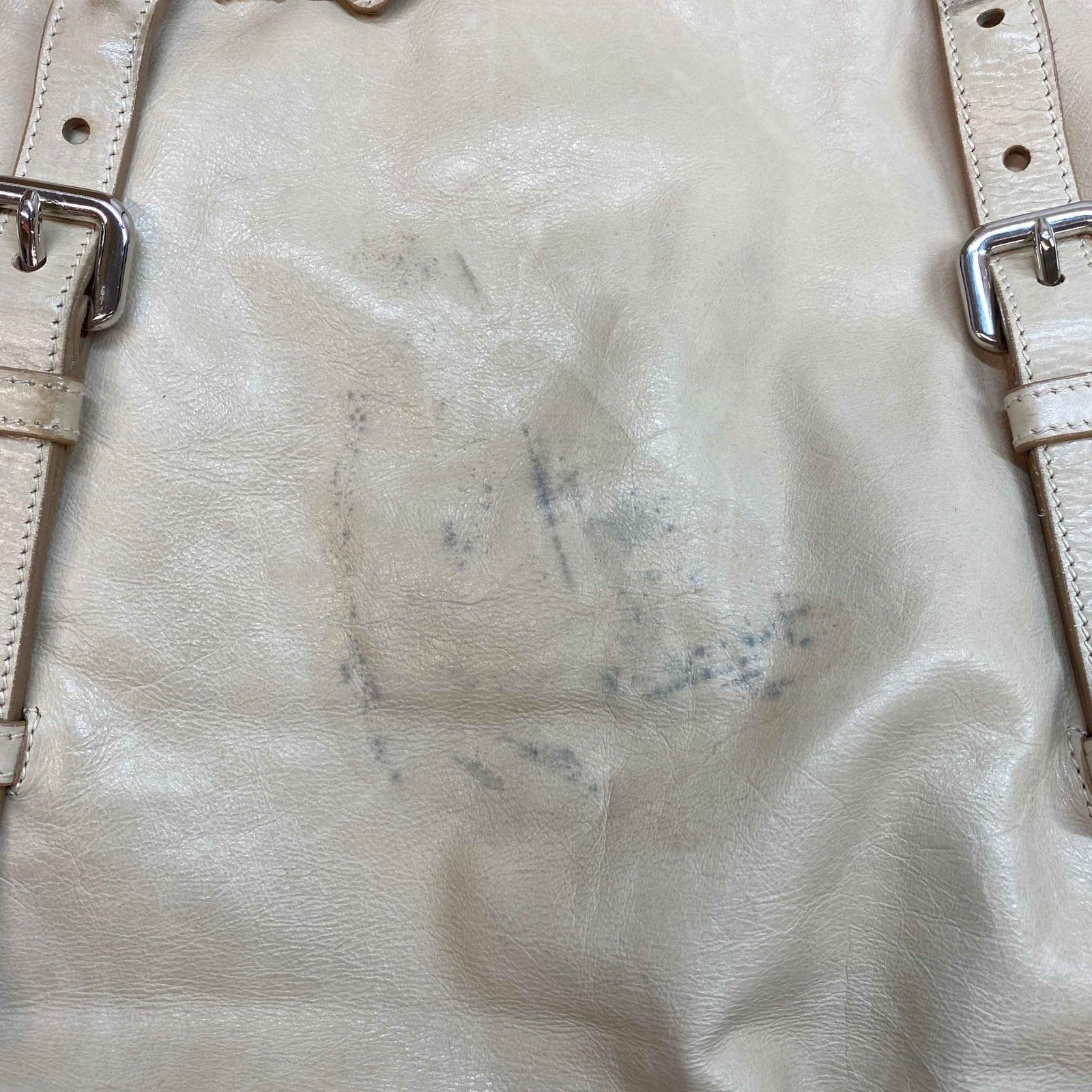 Women's Plaque Logo Dual Buckle Strap Handbag Beige - Photo 14