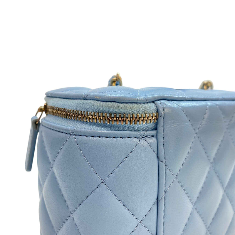 Women's Lambskin Quilted Small Pear Crush Vanity Bag Blue