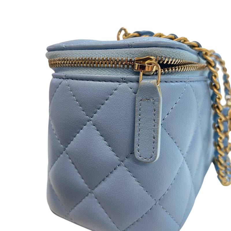 Women's Lambskin Quilted Small Pear Crush Vanity Bag Blue