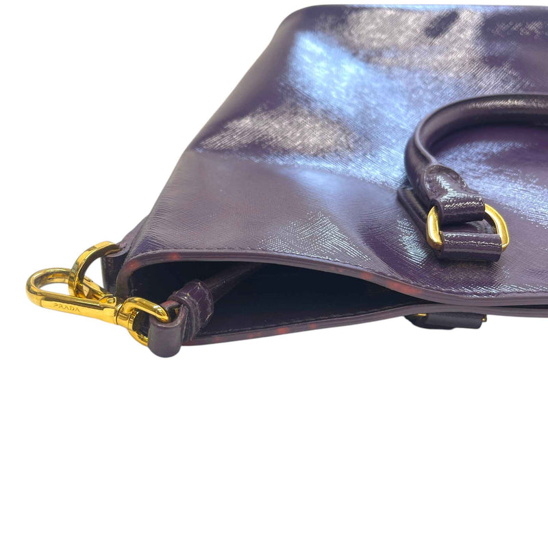 Women's Glazed Saffiano Leather Tote Handbag Purple