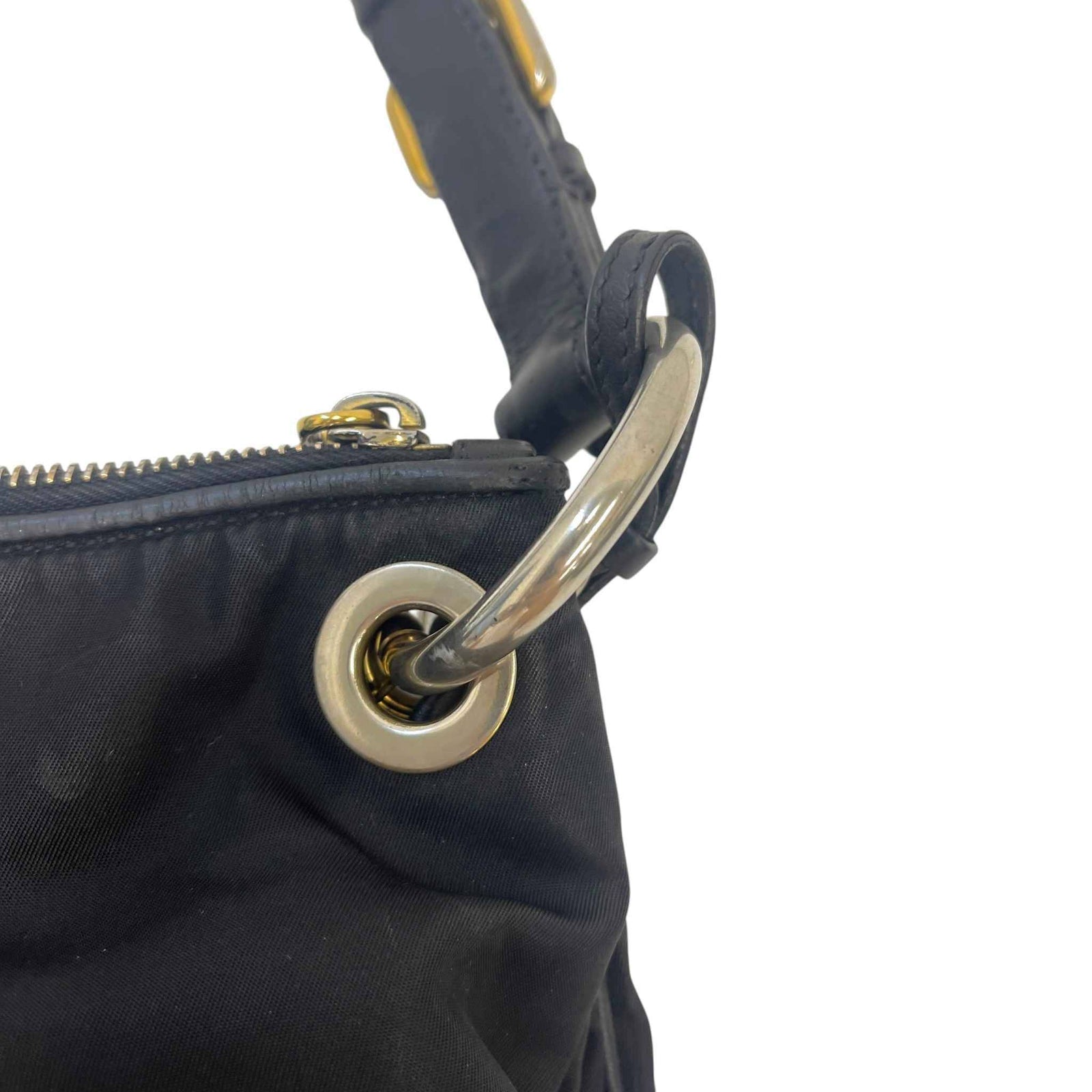 Women's Tessuto Nylon Soft Calfskin Shoulder Bag Black - Photo 16