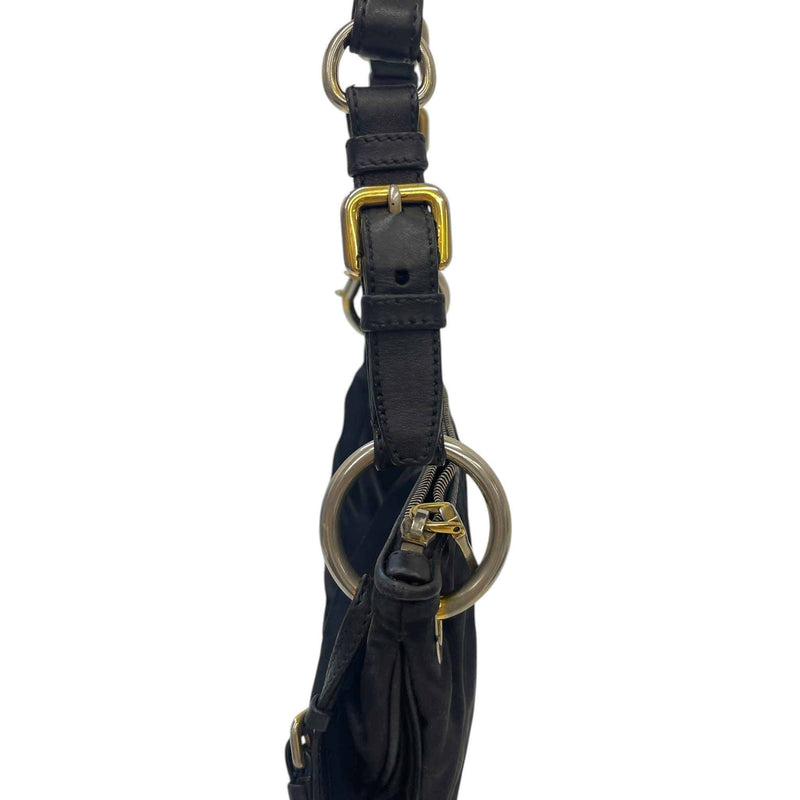 Women's Tessuto Nylon Soft Calfskin Shoulder Bag Black