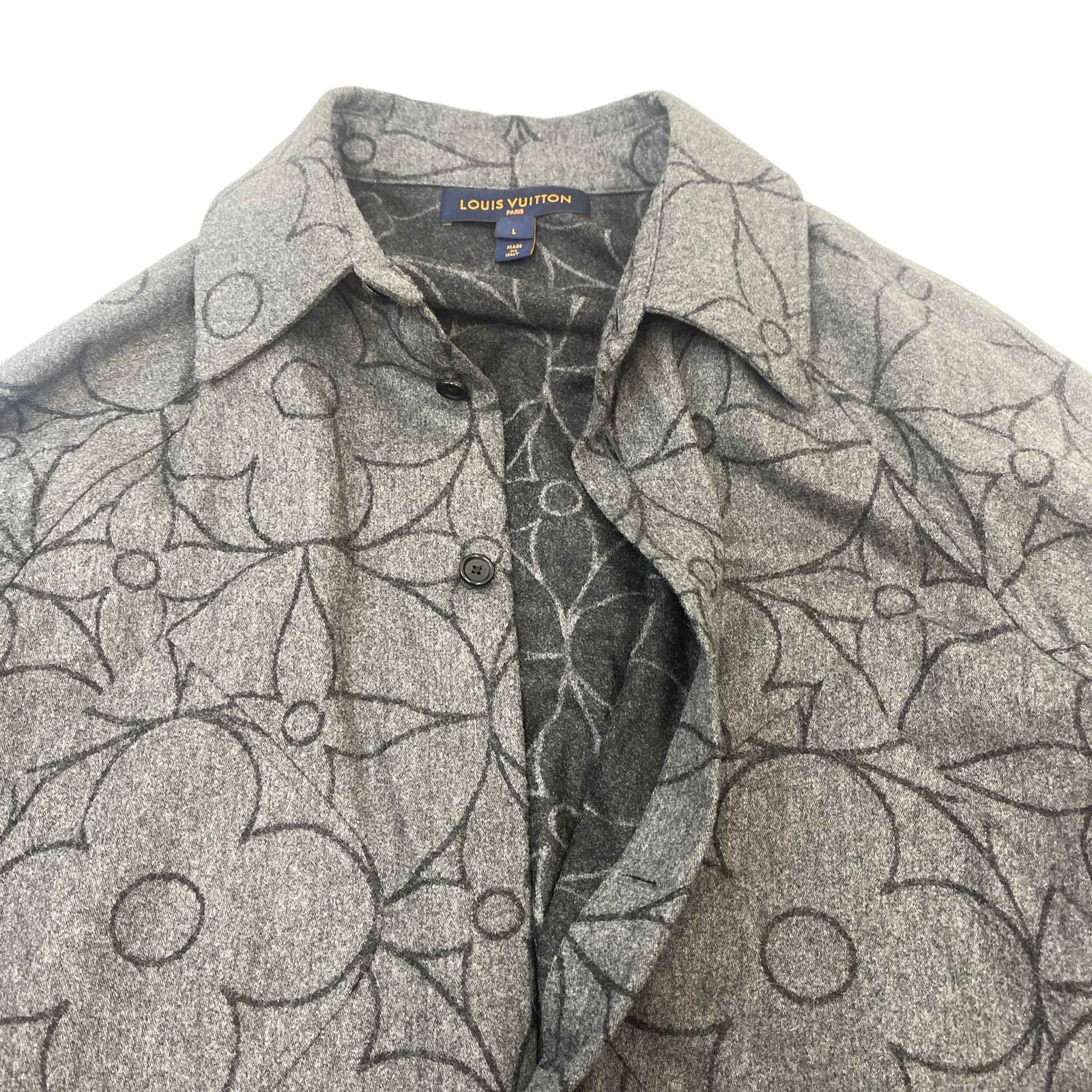 Men's Monogram Flower Flannel Shirt Grey Size L - Photo 12
