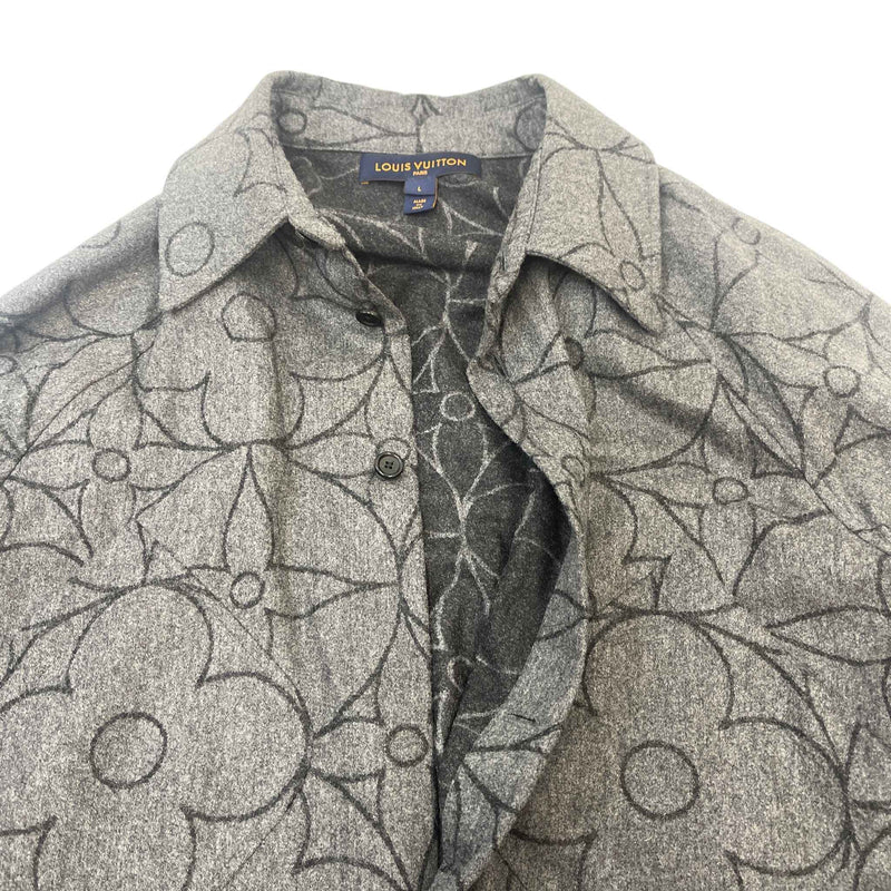 Men's Monogram Flower Flannel Shirt Grey Size L