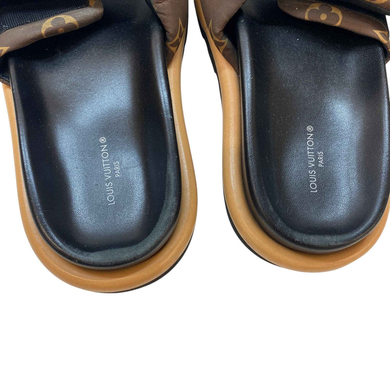 Women's Monogram Pool Pillow Flat Comfort Slides Black Size EU 37 / UK 4