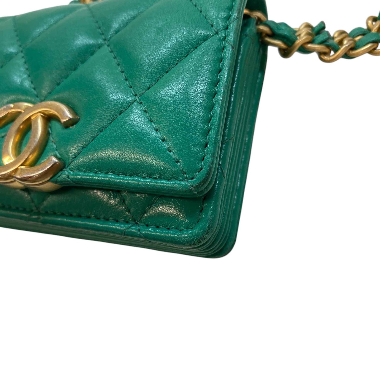 Women's Lambskin Cc Micro Clutch With Chain Bag Green - Photo 15