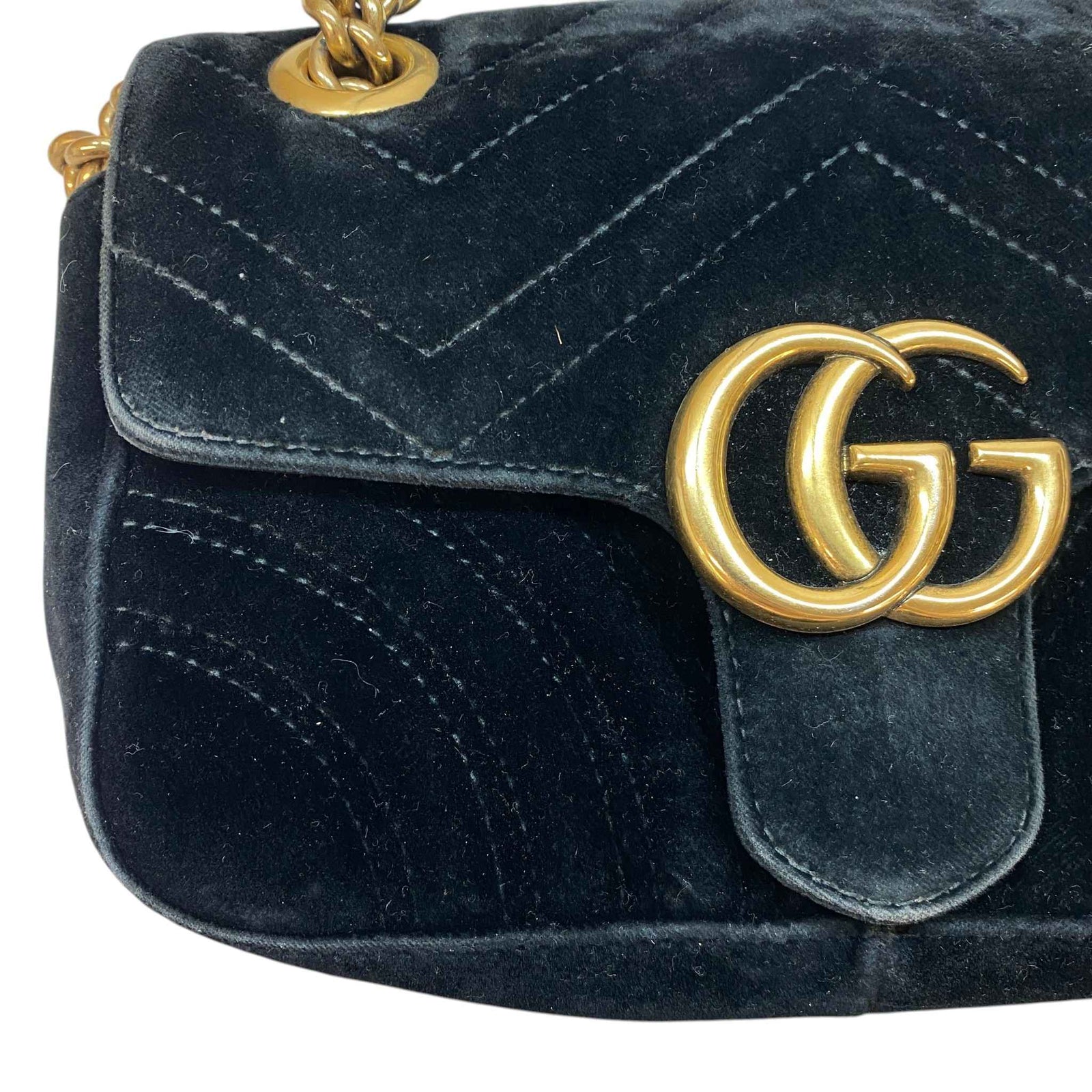 Women's Gg Marmont Velvet Small Bag Black - Photo 13