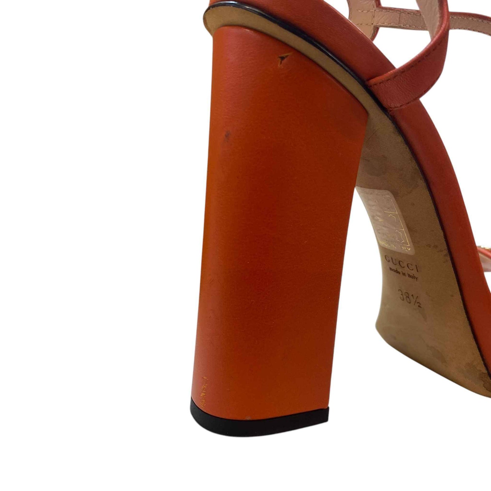 Gucci Women's Horsebit block heel Sandals Orange Size 5.5 - Photo 12