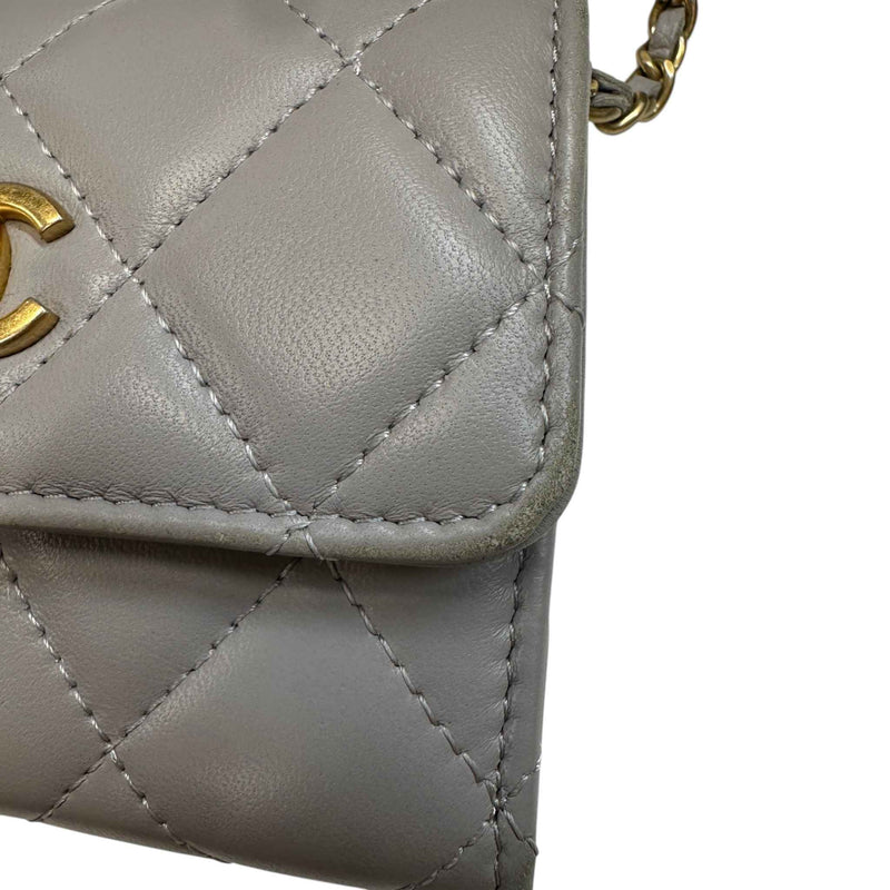 Women's Pearl Crush Mini Lambskin Flap Bag Grey