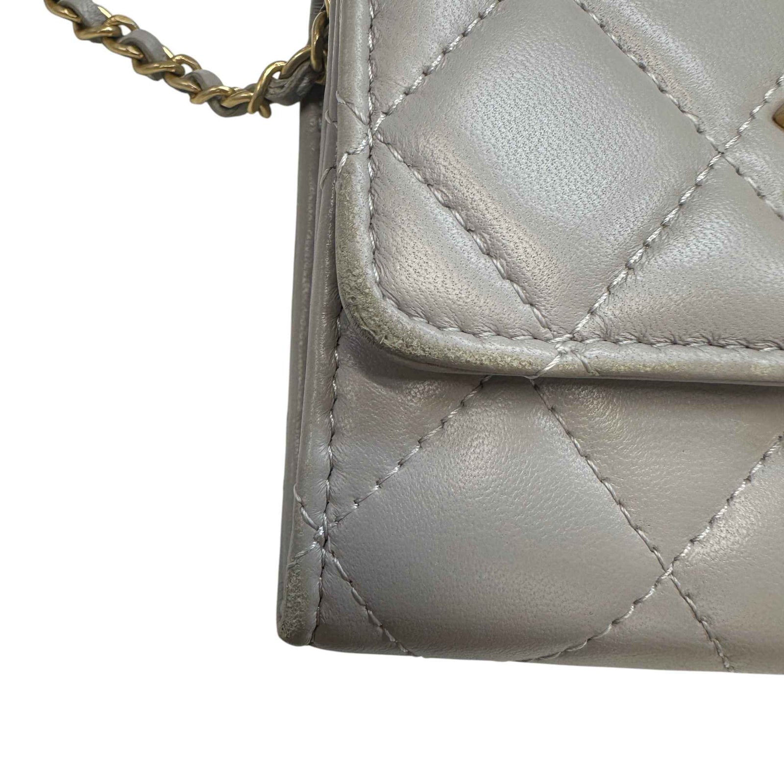 Women's Pearl Crush Mini Lambskin Flap Bag Grey - Photo 15