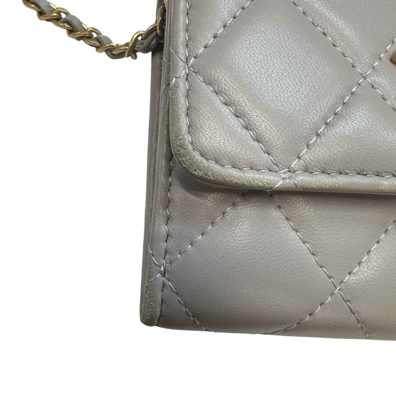 Women's Pearl Crush Mini Lambskin Flap Bag Grey
