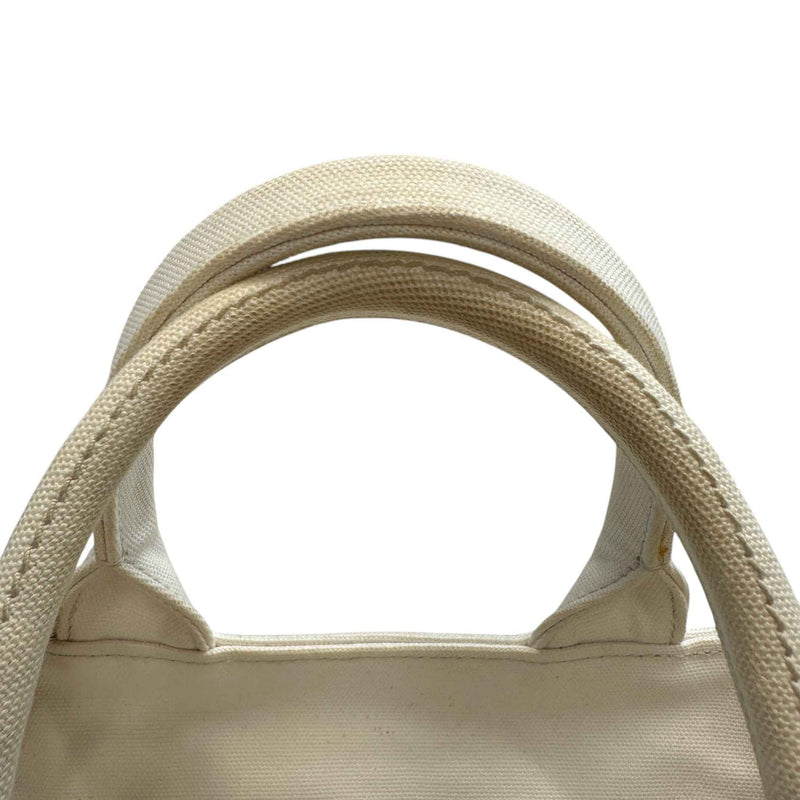 Women's Medium Wicker Linen Blend Plaque Logo Handbag Beige