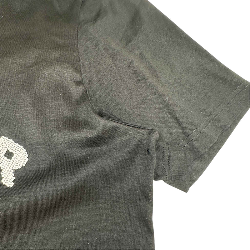 Men's Beaded Logo Short Sleeve Shirt Black Size L