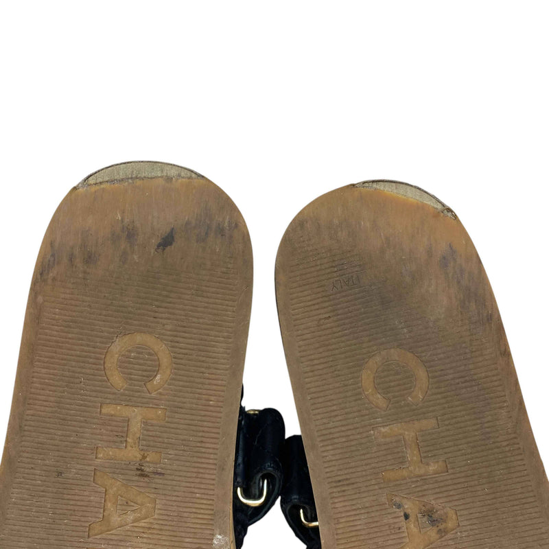 Women's Cord lambskin Dad Sandals Black Size UK 4 / EU 37