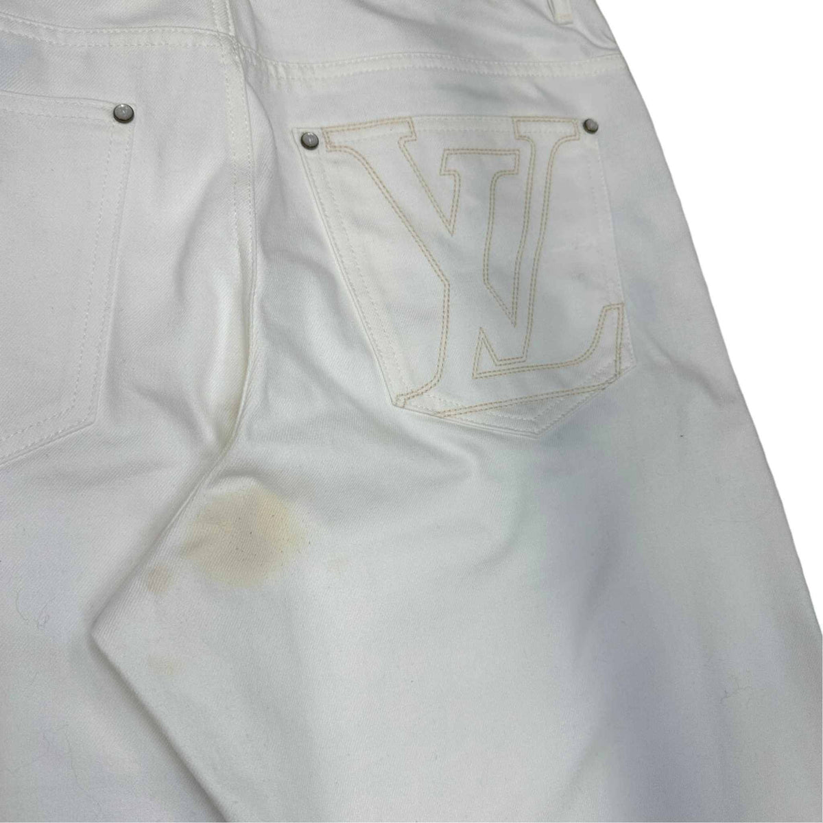 Men's Embroidered LV Jeans White Size XL / W36 - Photo 10
