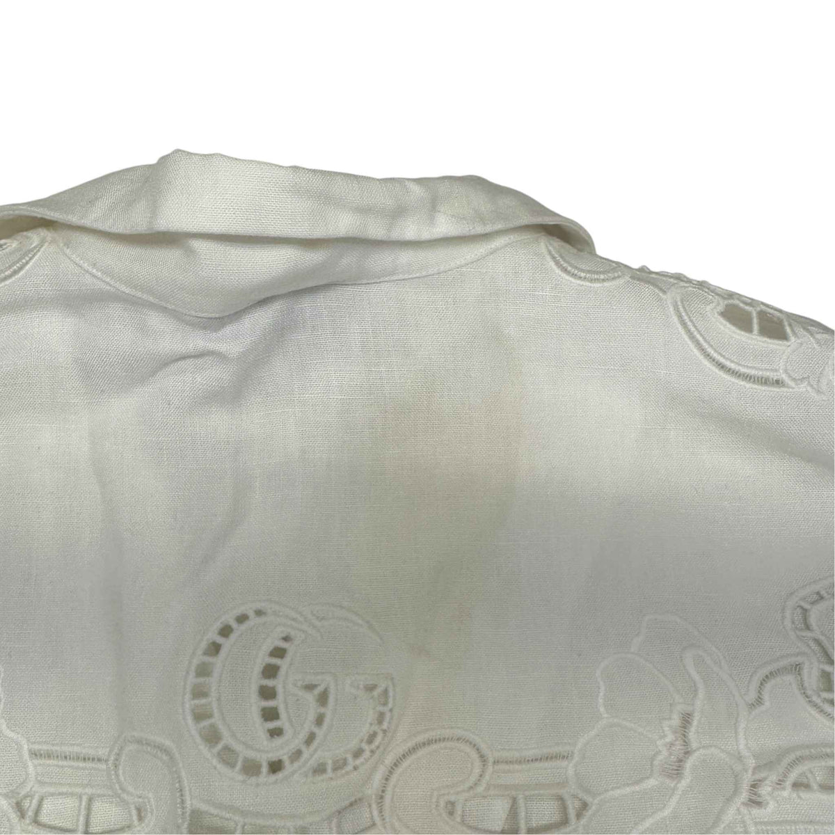 Men's Linen Embroidered Detail Short Sleeve Shirt White Size XL - Photo 9