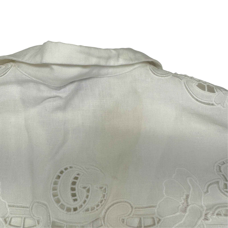 Men's Linen Embroidered Detail Short Sleeve Shirt White Size XL