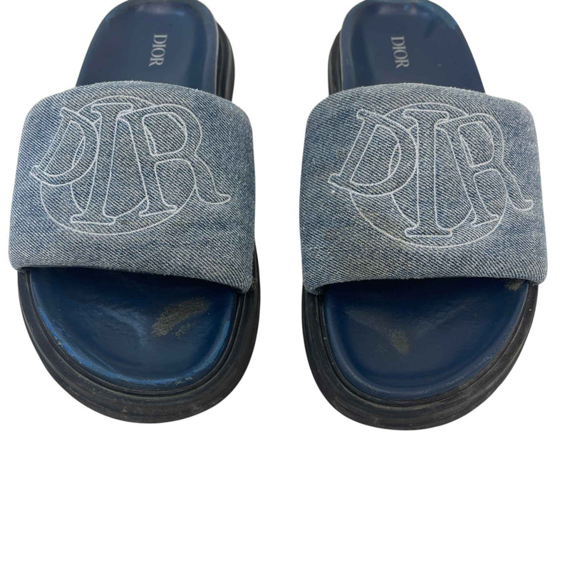 Men's Embroidered Logo Slides Blue Size UK 8 / EU 42